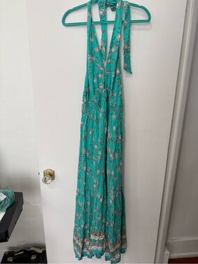 Zesica Teal Floral Halter Dress